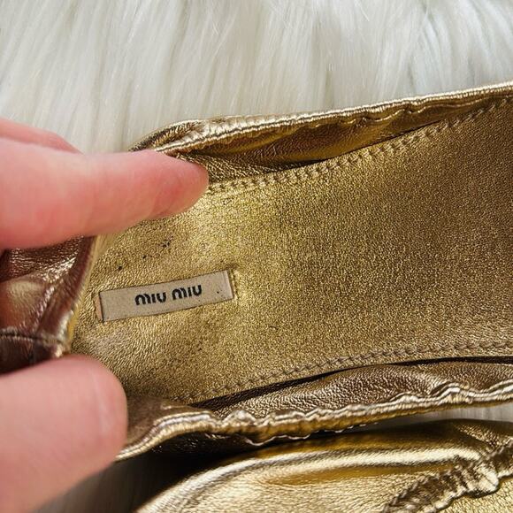 Miu Miu Gold Rhinestone Embellished Scrunch Flats - Picture 7 of 9